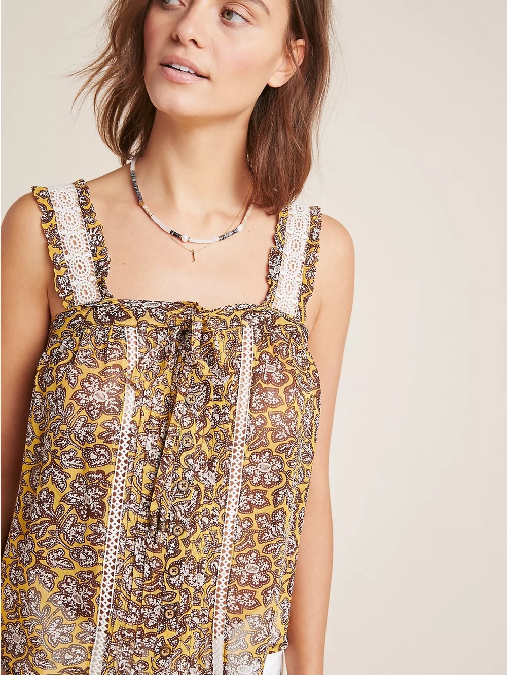 Anthropologie Womens Bardot Paisley Crochet Trim Tank Top Size 10 Boho Summer